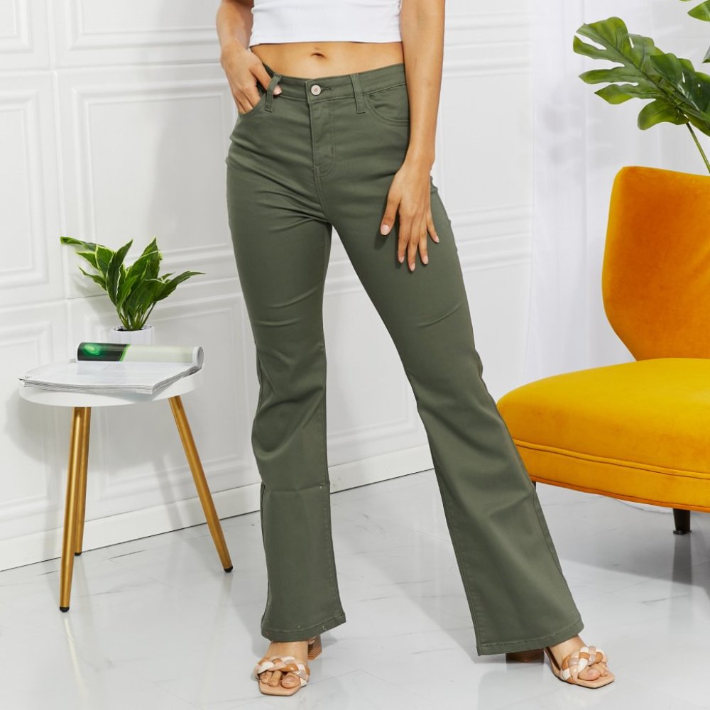 Zenana High-Rise Bootcut Jeans in Olive